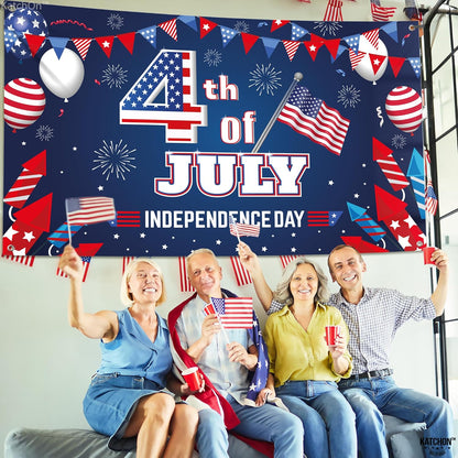 KatchOn, XtraLarge 4th of July Backdrop- 72x44 Inch | 4th of July Wall Banner for 4th of July Decorations | Independence Day Wall Decorations | Fourth of July Party Decorations, Patriotic Decorations
