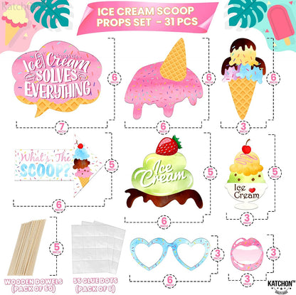 KatchOn Ice Cream Photo Booth Props, Pack of 31, Ice Cream Photo Props | Social Decorations, Summer Party Decorations, Ice Cream Party Decorations, Party Favors