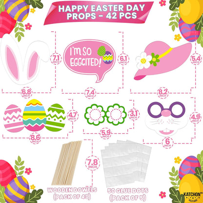 KatchOn, Huge Happy Easter Photo Booth Props - Pack of 43 | Easter Photo Props for Photoshoot | Spring Photo Booth Props, Easter Props for Photography | Easter Picture Props, Easter Party Decorations