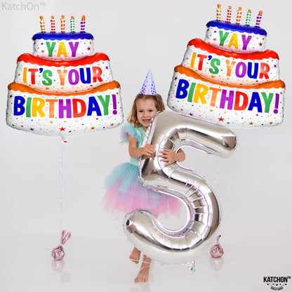 KatchOn, Giant Happy Birthday Balloon - 40 Inch, Pack of 2 | Happy Birthday Printed Balloons | Yay Balloon for happy birthday Decorations | Rainbow Birthday Decorations