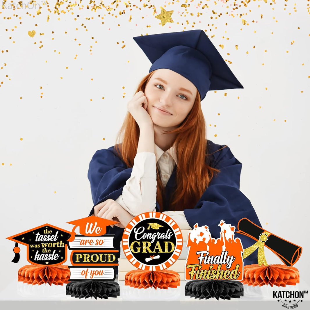 KatchOn, Orange and Black Graduation Centerpieces for Tables 2026 - Pack of 9 | Black Graduation Centerpieces 2026 for Graduation Decorations 2026 | Orange and Black 2026 Graduation Decorations