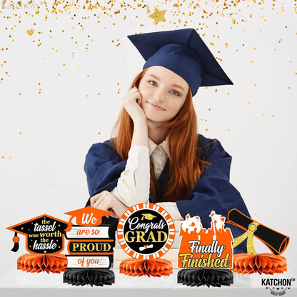 KatchOn, Orange and Black Graduation Centerpieces for Tables 2026 - Pack of 9 | Black Graduation Centerpieces 2026 for Graduation Decorations 2026 | Orange and Black 2026 Graduation Decorations