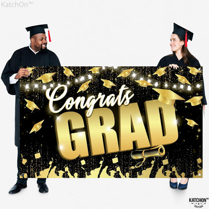 KatchOn, Congrats Grad Backdrop - XtraLarge, 72x44 Inch | Black and Gold Graduation Backdrop 2026 for 2026 Graduation Decorations | Congrats Grad Banner, 2026 Graduation Party Decorations