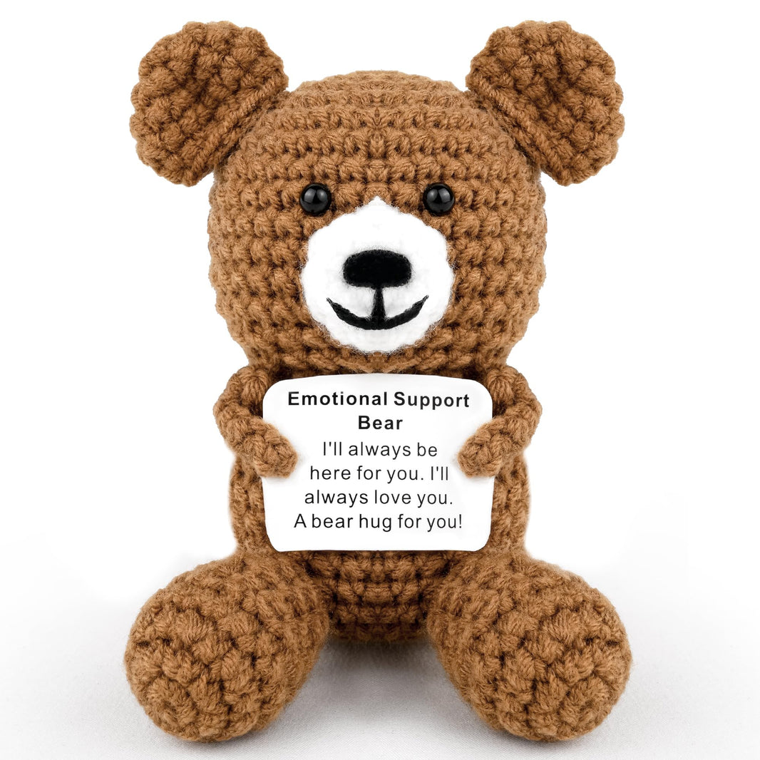 KatchOn, Emotional Support Crochet Teddy Bear | Crochet Animals with Positive Messages | Positive Crochet Animals, Coworker Gifts | Stuffed Animal | Emotional Support Bear