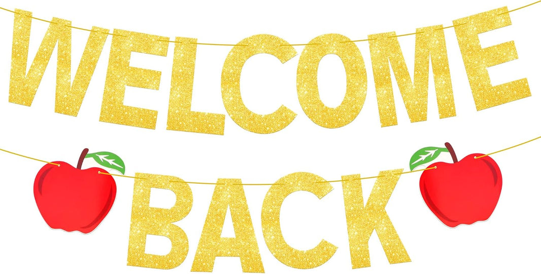 KatchOn Glitter Welcome Back Banner Pre Strung - 10 Feet, Classroom Decor