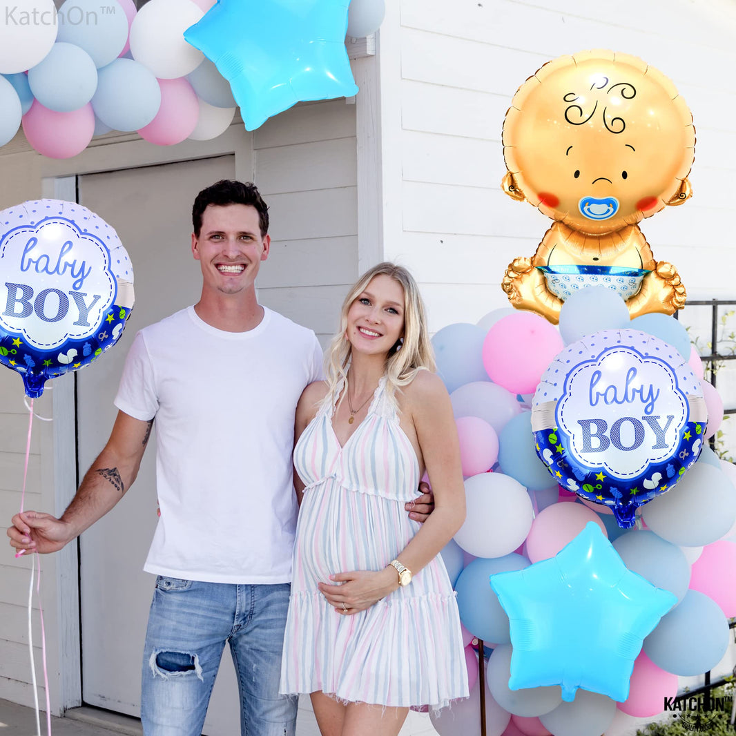 KatchOn, Baby Boy Balloons Set - Large 27 Inch, Pack of 5 | Its A Boy Balloons for Gender Reveal Decorations | Baby Balloons for Baby Shower Decorations | Gender Reveal Baby Shower Balloons for Boy