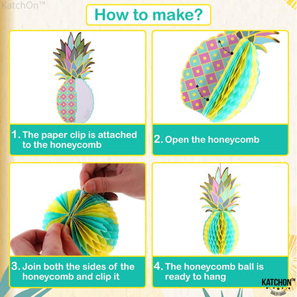KatchOn 6 Pcs Pineapple Decor Centerpiece 12 Inch | Luau party Decorations | Hawaiian Party Decorations, Tropical Party Decorations, Summer Party Decorations, Pineapple Honeycomb Tissue Centerpieces