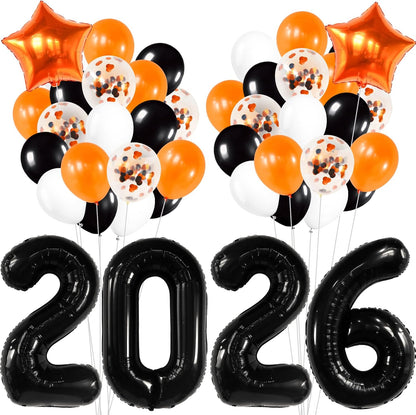 Graduation Decorations 2026 | Black 2026 Balloons Set, Giant 40 Inch - Pack of 34 | Orange and Black Graduation Balloons 2026 | Grad Decorations 2026 Kit, Graduation Decorations Class of 2026, KatchOn