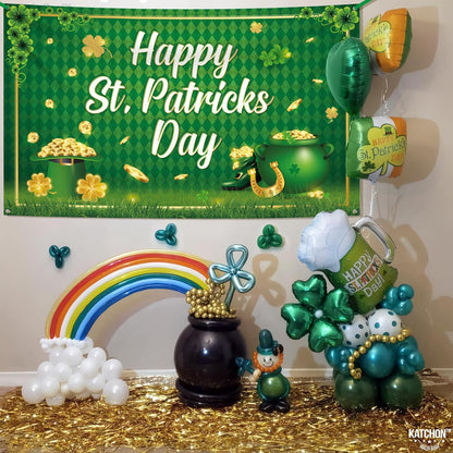 KatchOn, XtraLarge Happy St Patricks Day Banner - 72x44 Inch | St Patricks Day Backdrop for St Patricks Day Decorations | St Patricks Day Photo Backdrop | St Patricks Backdrop, St Patricks Day Décor