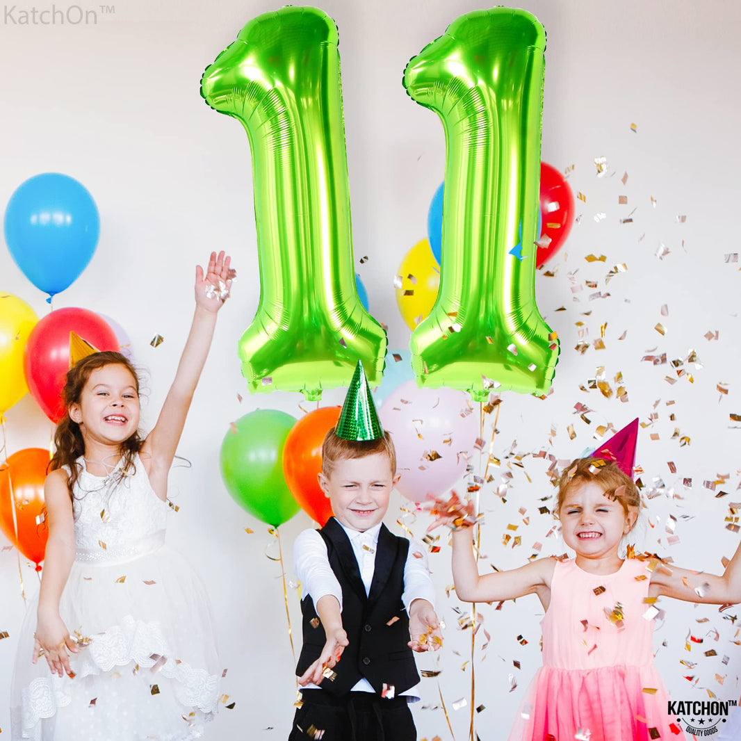 KatchOn, Light Green 11 Balloon Number - Huge, 40 Inch | Neon 11 Balloon, 11 Balloons Number Birthday | 11th Birthday Decorations For Boys Green | Lime Green Balloon 11, Neon 11th Birthday Decorations