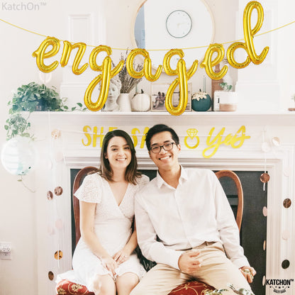 KatchOn, Cute Gold Engaged Balloons Letters - 10 Feet | Engagement Balloons for Engagement Party Decorations | Engaged Banner, engagement Decorations | Bachelorette Party Decorations, engaged Sign