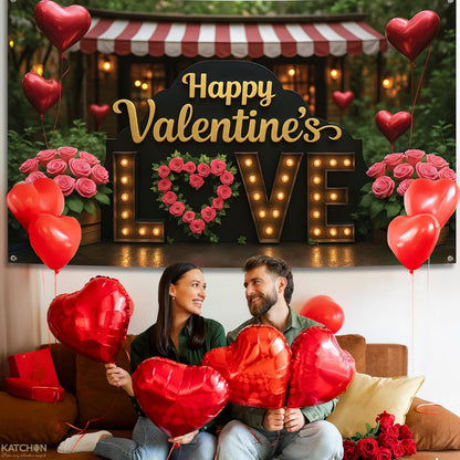 KatchOn, Happy Valentines Day Backdrop - XtraLarge, 72x44 Inch | Love Valentines Banner for Valentine Day Decorations | Valentines Decorations | Valentine Backdrop, Valentines Décor