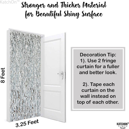 KatchOn, Wavy Silver Backdrop for Parties - 6.4x3.2 Feet, Pack of 2 | Disco Backdrop for Disco Party Decorations | Silver Fringe Backdrop for Bachelorette Party Decorations | Silver Party Decorations