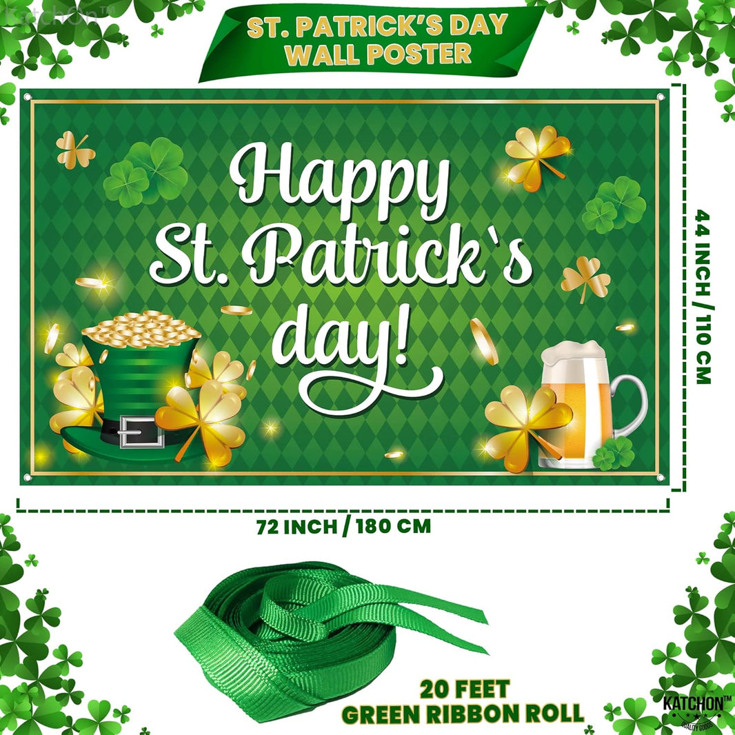 KatchOn, XtraLarge Happy St Patricks Day Banner - 72x44 Inch | St Patricks Day Backdrop for Photography | St Patricks Day Decorations Banners | Saint Patricks Day Banner for St Patricks Day Decor