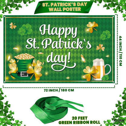 KatchOn, XtraLarge Happy St Patricks Day Banner - 72x44 Inch | St Patricks Day Backdrop for Photography | St Patricks Day Decorations Banners | Saint Patricks Day Banner for St Patricks Day Decor