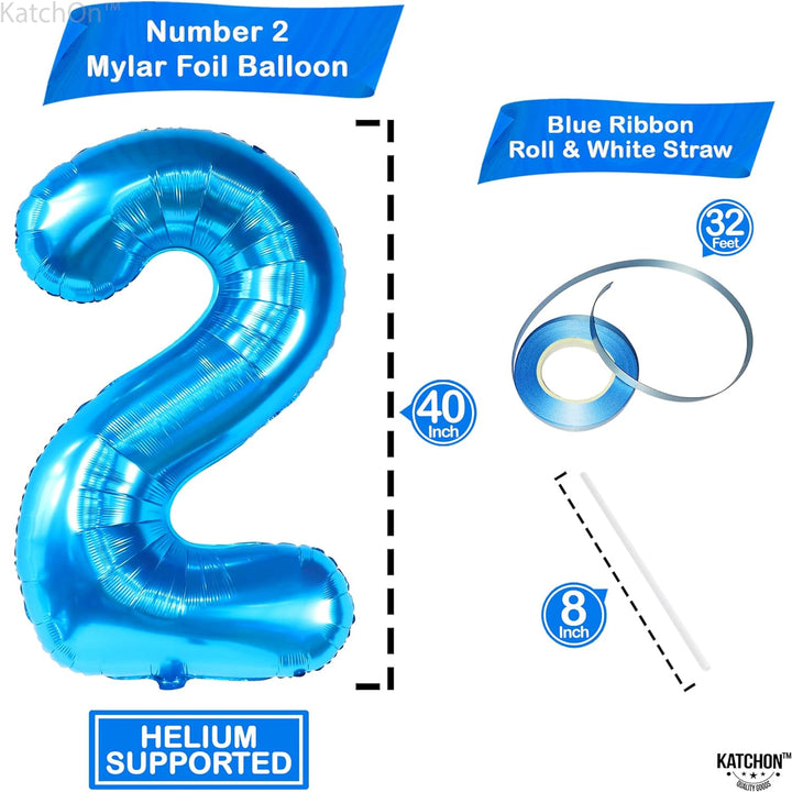 KatchOn, Blue Number 2 Balloon - Huge, 40 Inch | Baby Shark Birthday Decorations 2nd Birthday Boy | Blue 2 Balloon Number, Baby Shark 2nd Birthday Balloons Boy | Two Cool Birthday Party Decorations