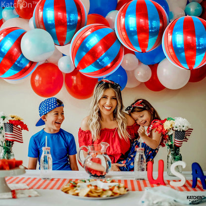 Big, Red and Blue Carnival Balloons - Pack of 6, Circus Decorations | 22 Inch 360 Degree 4D Red Blue Balloons | Carnival & Circus Theme Party Decorations