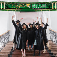 KatchOn, Green and Gold Congrats Grad Banner - 120x20 Inch | Graduation Yard Banner 2026 | Graduation Yard Sign for Graduation Decorations 2026 | Congrats Grad Graduation Banner | Class of 2026