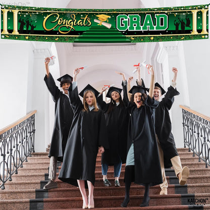 KatchOn, Green and Gold Congrats Grad Banner - 120x20 Inch | Graduation Yard Banner 2026 | Graduation Yard Sign for Graduation Decorations 2026 | Congrats Grad Graduation Banner | Class of 2026