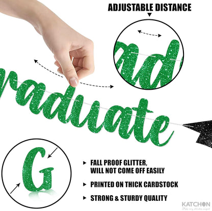 KatchOn, Glitter, Green and Black Graduation Banner - 10 Feet | Congrats Grad Banner for Grad Cap Decorations | Green Graduation Decorations 2026 | Class of 2026 Decorations