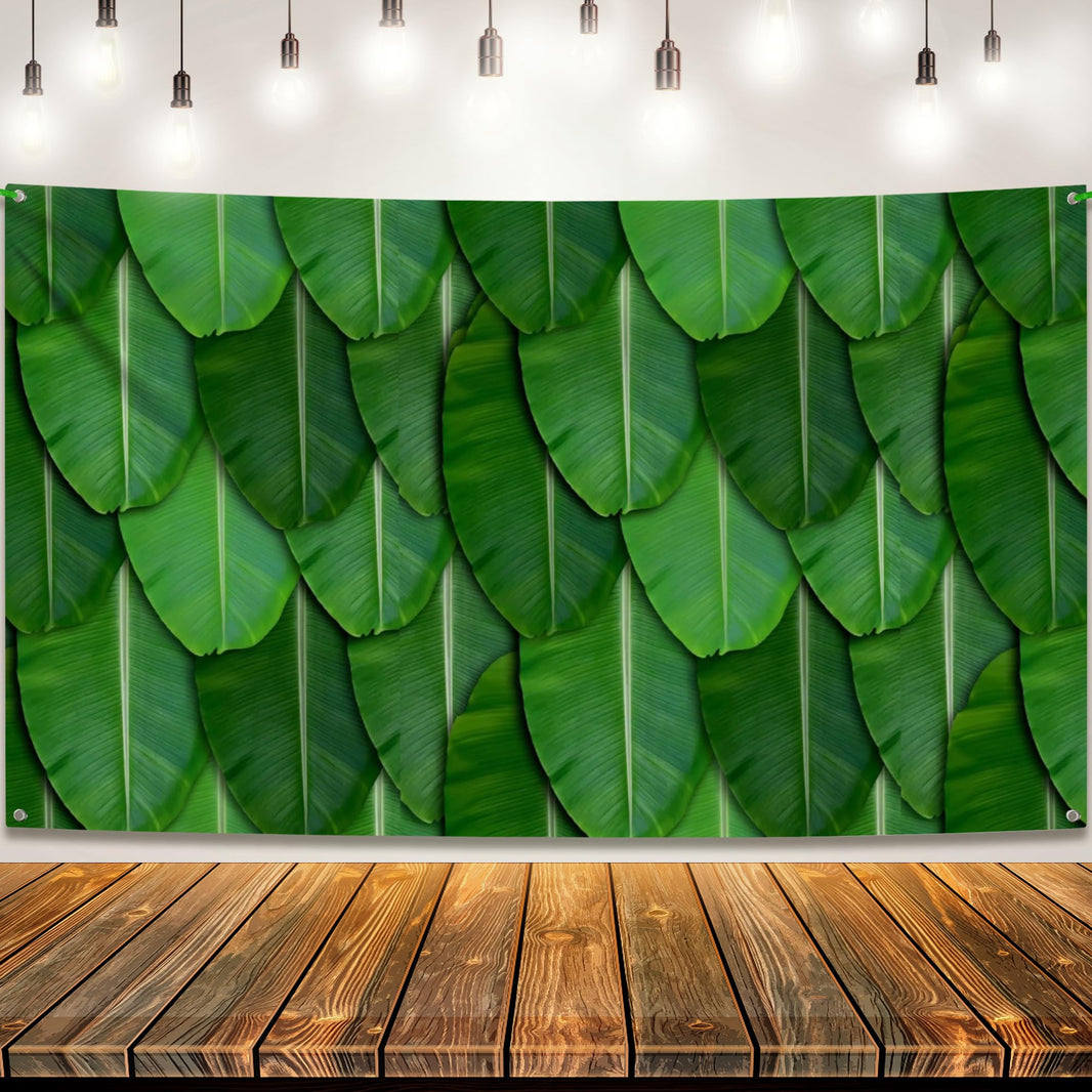 KatchOn, Indian Pooja Backdrop Decoration - 7.5X5 Feets | Green Banana Leaf for Traditional Festival, Pooja, Party Decorations, Photo Booth Props, Mehndi, Photography, Navratri, Diwali Backdrop