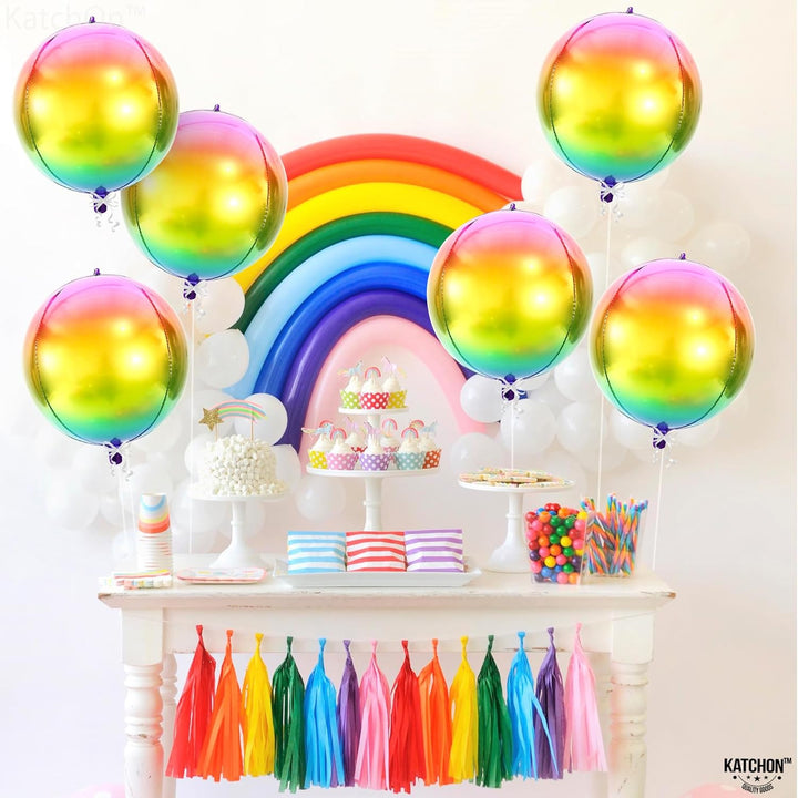 KatchOn, Colorful Rainbow Foil Balloon - 22 Inch, Pack of 6 | 4D Gradient Rainbow Balloons | Tie Dye Balloons for Birthday Party | Summer Balloons | Rainbow Mylar Balloons, Rainbow Birthday Balloons