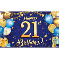 KatchOn, Blue and Gold Happy 21st Birthday Banner - XtraLarge, 72x44 Inch | Blue and Gold Backcrop Banner for 21st Happy Birthday Decorations  | 21 Party Decorations for Girl