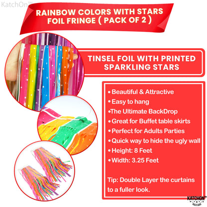 KatchOn, Sparkling Rainbow Fringe Curtain - 3.2x8 Feet, Pack of 2 | Easter Foil Fringe Curtains for Rainbow Party Decorations | Rainbows Backdrop | Party Streamers for Easter Decorations for Home