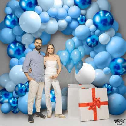 KatchOn, Huge Blue Balloon Arch Kit - Pack of 180, Different Sizes 18, 10, 5 Inches | Pastel Blue and Metallic Blue Latex Balloons for Light Blue Birthday Decorations | Ocean Themed Party Decorations