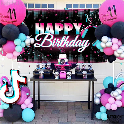 KatchOn, Xtralarge TIK Tok Happy Birthday Banner - 72x44 Inch | TIK Tok Banner for TIK Tok Happy Birthday Decorations | Backdrop for Girls Birthday | Tik Tok Party Decorations for Girls