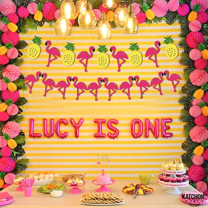 KatchOn Felt Pineapple Flamingo Garland 10 Feet, Pre-Strung | Banner for Flamingo Party Decorations, Pineapple Decor for Luau Party Decorations, Summer Decorations