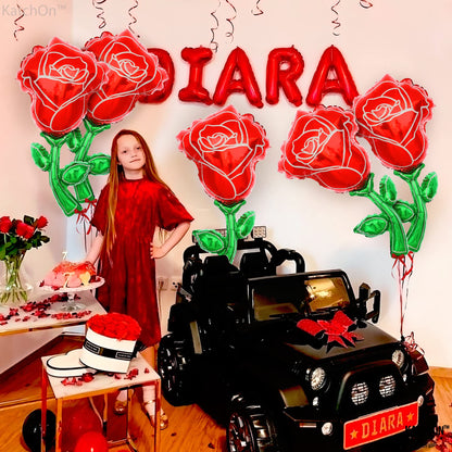 KatchOn, Giant Red Rose Balloons - 37 Inch, Pack Of 6 | Rose Foil Balloons, Mothers Day Decorations | Flower Balloon | Proposal Decorations | Happy Anniversary Decoration | Wedding Decoration