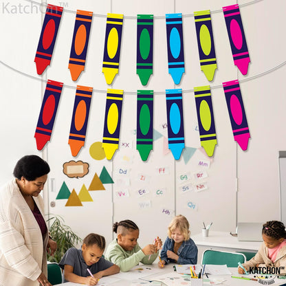 KatchOn Pre Strung Crayon Banner 10 Feet, Back to School Decorations