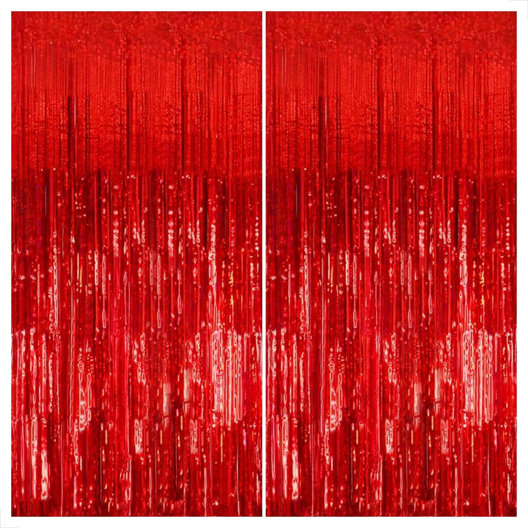 KatchOn, XtraLarge Red Streamers - 3.2x8 Feet, Pack of 2 | Red Backdrop for Merry Christmas Decorations | Fringe Backdrop for Carnival, Casino Theme Party Decoration | Valentines, New Year Decorations