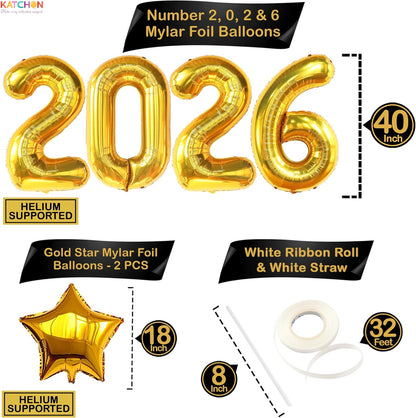 Katchon, Giant Gold 2026 Number Balloons - 40 Inch | Graduation Balloons 2026 Balloon Numbers | Gold Balloon for Graduation Decorations 2026 Grad Party Decorations 2026 Graduation Decor