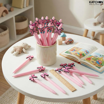 KatchOn, 24Pcs Bow Pens Coquette Pink Retractable Writing Pen Bulk Birthday Bow Party Favor for Baby Shower Bridal Shower Spring Wedding Tea Party Office School Back To School Supplies