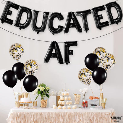 Graduation Decorations 2026 | Black Educated AF Balloons Banner - 16 Inch | Educated AF Grad Foil Balloons | Educated Graduations Balloon Banner, 2026 Graduation Party Decorations, KatchOn