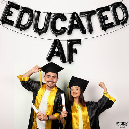 Graduation Decorations 2026 | Black Educated AF Balloons Banner - 16 Inch | Educated AF Grad Foil Balloons | Educated Graduations Balloon Banner, 2026 Graduation Party Decorations, KatchOn