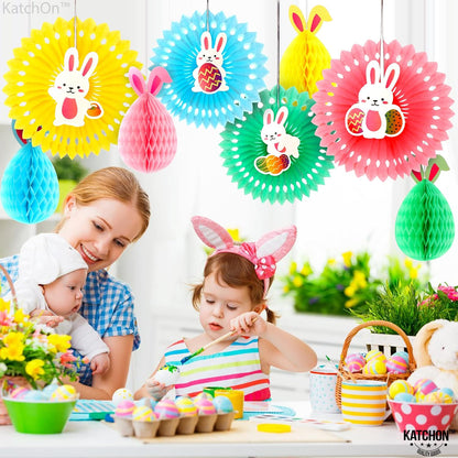 KatchOn, Easter Honeycomb Decorations - Pack of 8, Easter Bunny Decorations | Easter Hanging Decorations, 3D Rabbit Easter Paper Fans, Easter Decorations for The Home | Easter Party Decorations
