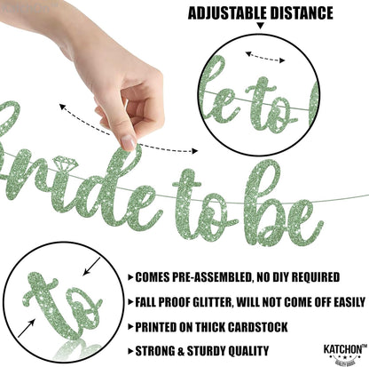 KatchOn, Green Glitter Bride To Be Banner - PreStrung,10 Feet, No DIY | Bridal Shower Decorations | Sage Green Bride to Be Decor | Bachelorette Party Banner for Green Bachelorette Party Decorations