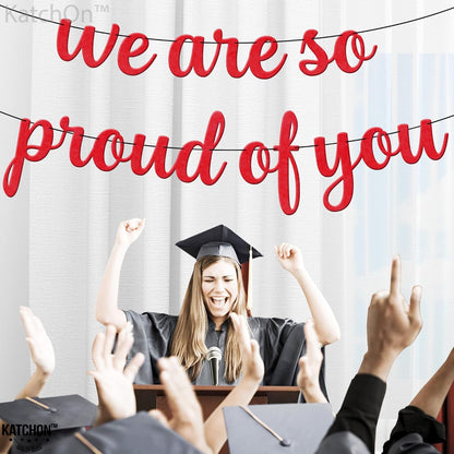 KatchOn, Felt We are So Proud of You Banner - 8 Feet, No DIY | Congratulations Banner 2026, Red Graduation Decorations Class of 2026 | Red We are So Proud of You Sign for Graduation Decorations 2026