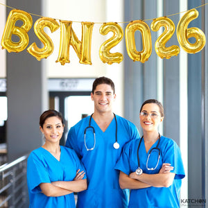 KatchOn, Gold BSN Balloons Letters 2026-16 Inch, Congrats Nurse Banner for Graduation Decorations 2026 | BSN Nurse Balloons 2026 for BSN Graduation Decoration | Nurse Graduation Decorations