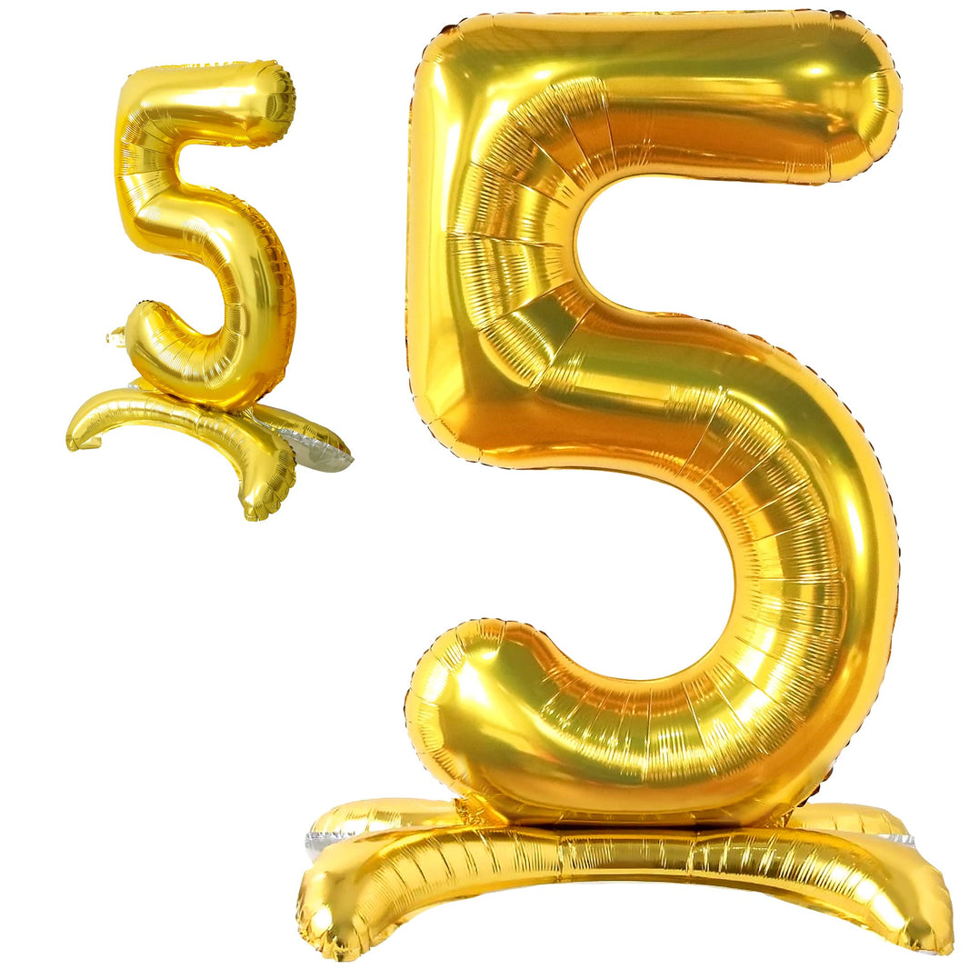 KatchOn, Self Standing 5 Balloon Number Gold - Giant, 40 Inch |  Five Balloon Number, 5th Anniversary Decorations | 5th Birthday decorations for Boys | 5 Year Anniversary Decorations