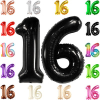 KatchOn, Giant Black 16 Balloon Numbers - 40 Inch | 16 Birthday Balloons for Sweet 16 Birthday Decoration | 16th Birthday Decorations for Boys | Sixteen Balloon, 16th Anniversary Decorations