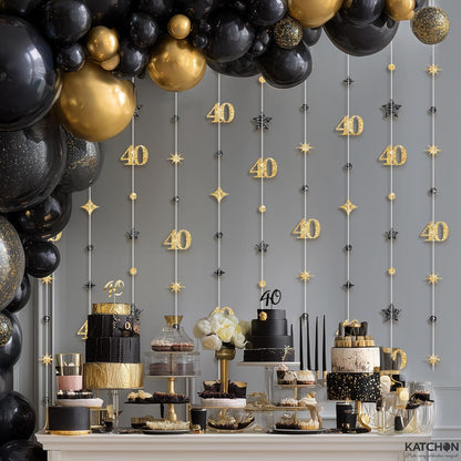 KatchOn, Gold 40th Birthday Decorations - 9 String 40th Bday Garland, 6 Feet | No DIY 40 Party Hanging Streamer | Over The Hill 40th Birthday Decorations for Men, Women | 40th Anniversary Decorations