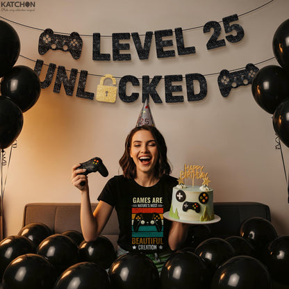 KatchOn, Custom Happy Birthday Banner - DIY Numbers, 10 Feet | Level Up birthday Banner for Any age | Gamer Birthday Party Decorations | Video Game Birthday Decorations for Men, Women, Teens