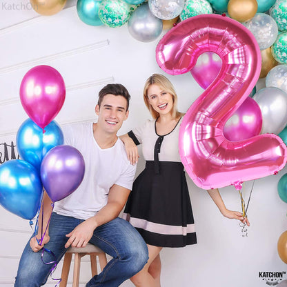 KatchOn, Pink Number 2 Balloon - 40 Inch | Hot Pink 2 Balloon Number, Two Cool Birthday Party Decorations Girl | 2nd Birthday Decorations for girl | 2nd Happy Anniversary Decoration