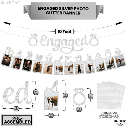 KatchOn, Silver Glitter Engaged Photo Banner - 2 String, 10 Feet, No DIY | Silver Engagement Party Decorations | Engagement Photo Banner for Bachelorette Party Decorations | She Said Yes Decorations