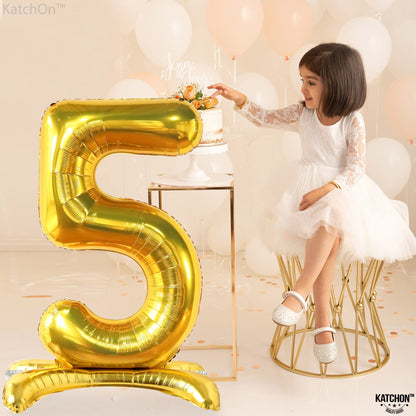 KatchOn, Self Standing 5 Balloon Number Gold - Giant, 40 Inch |  Five Balloon Number, 5th Anniversary Decorations | 5th Birthday decorations for Boys | 5 Year Anniversary Decorations