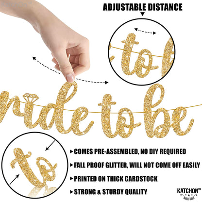 KatchOn, Gold Glitter Bride To Be Banner - 10 Feet, No DIY | Gold Bride to Be Sign for Bachelorette Party Decorations | Bridal Shower Banner for Bridal Shower Decorations | bride To Be decorations